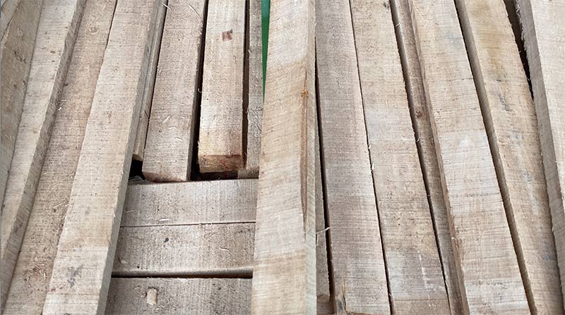lỗi bị pha lẹm vỏ trên gỗ cao su xẻ sấy