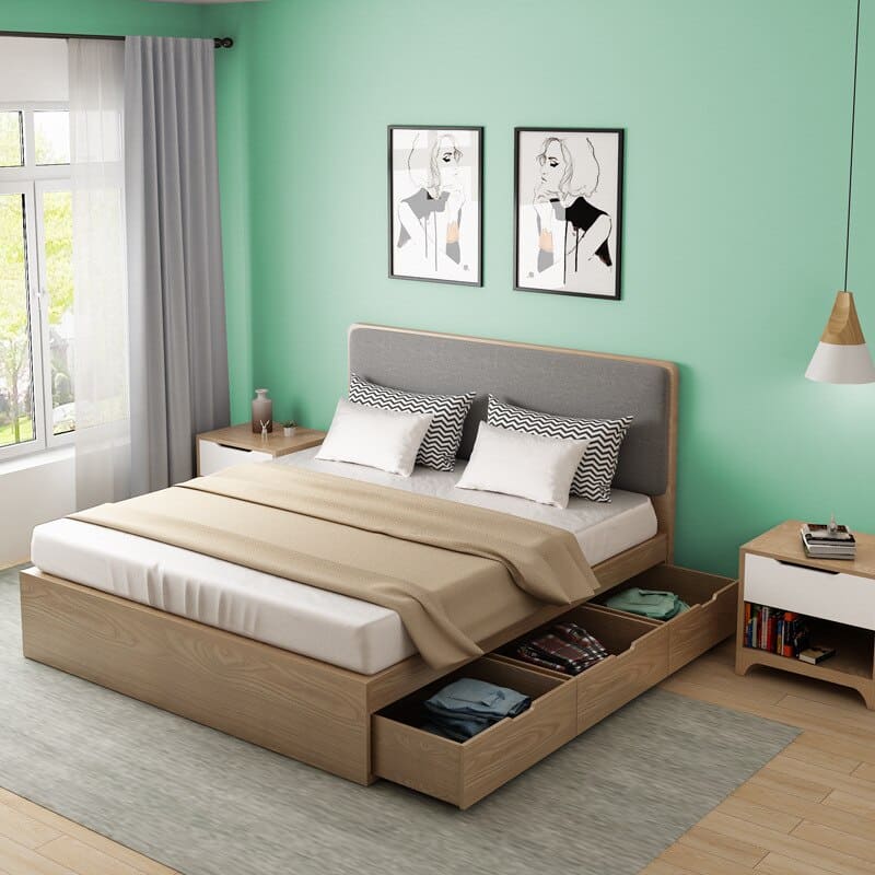 Giường bằng gỗ MDF phủ veneer